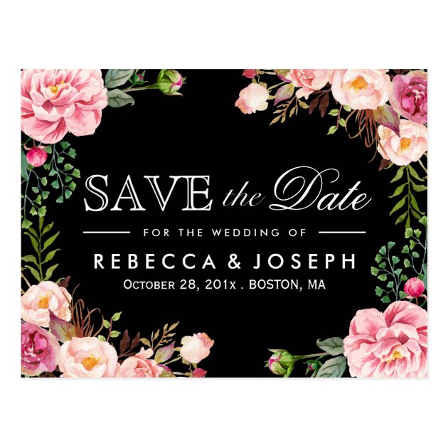 Typography Save The Date Modern Romantic Floral Postcard