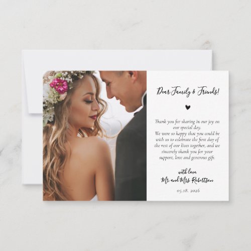 Typography Script Heart 4 Photo Collage Wedding  Thank You Card