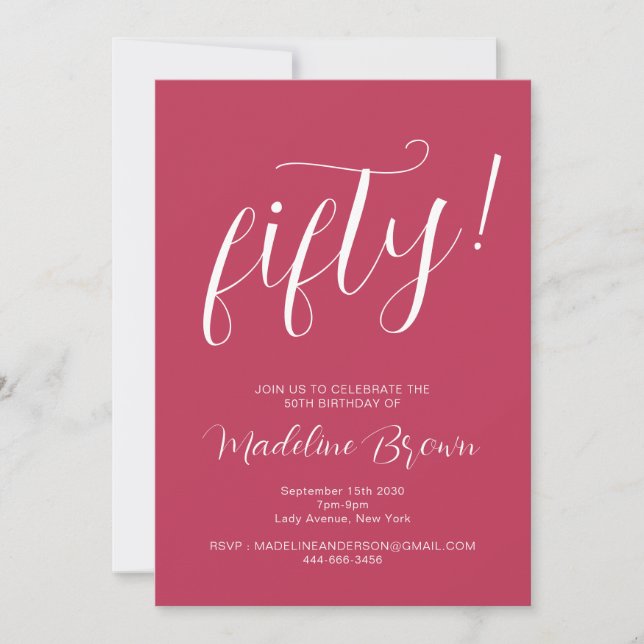 Typography Script Magenta 50th Birthday Invitation (Front)