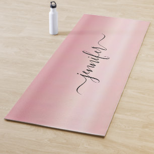 Typography Script Name Elegant Rose Gold Fitness Yoga Mat