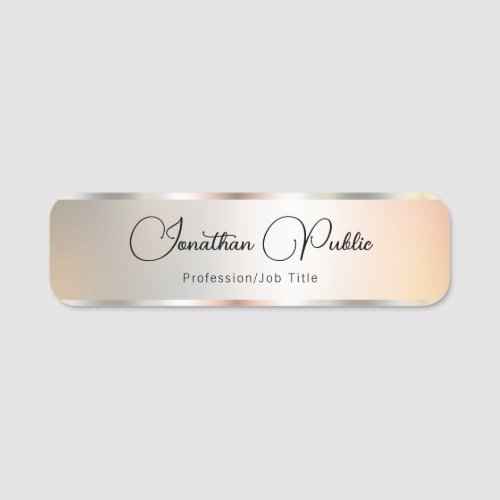 Typography Script Name Faux Silver Template Trendy Name Tag