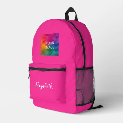 Typography Script Name Pink Solid Color Custom Printed Backpack