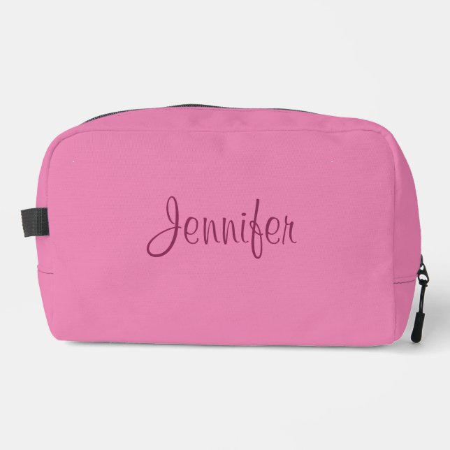 Typography Script Name Pink Template Modern Cute Dopp Kit (Front)