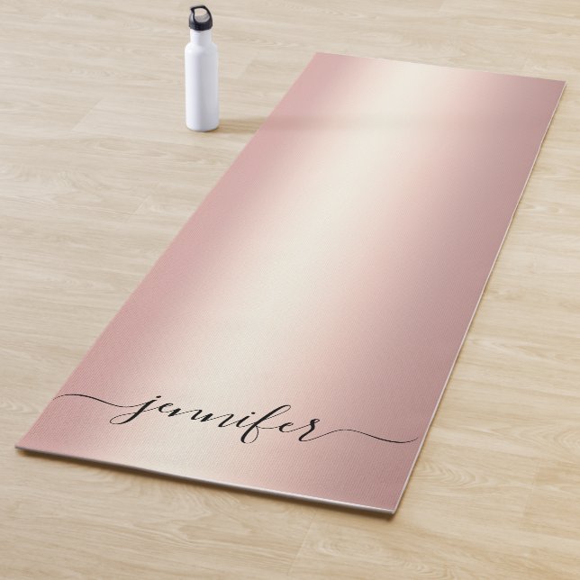 Typography Script Personalized Name Rose Gold Yoga Mat (In Situ)