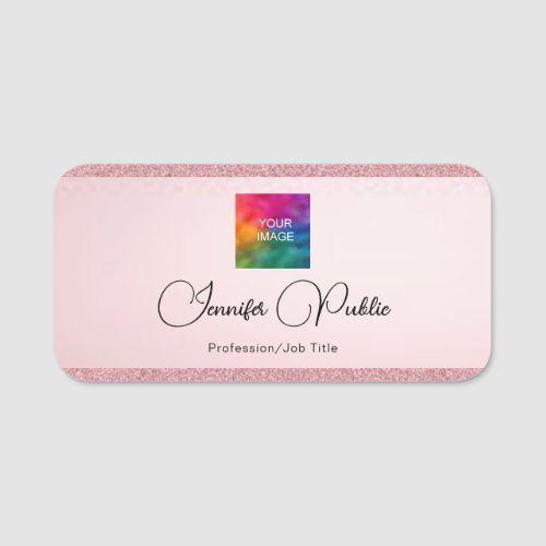 Typography Script Rose Gold Glitter Look Template Name Tag