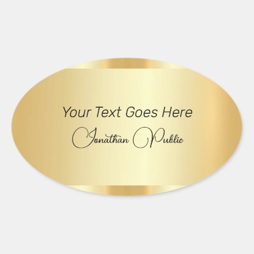 Typography Script Template Trendy Faux Gold Oval Sticker