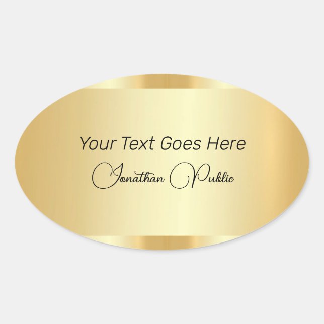 Typography Script Template Trendy Faux Gold Oval Sticker (Front)