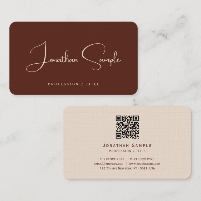 Typography Script Terracotta Luxury Premium Linen Business Card (Front/Back)