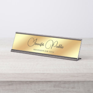 Typography Script Text Modern Elegant Faux Gold Desk Name Plate