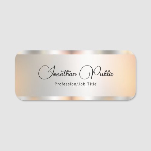 Typography Script Text Silver Template Elegant Name Tag