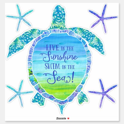 Typography Sea Turtle n Starfish Beach Ocean Decor Sticker