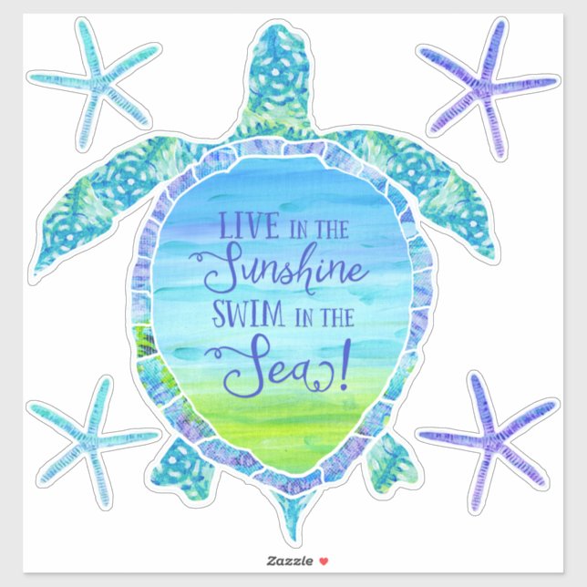 Typography Sea Turtle n Starfish Beach Ocean Decor Sticker (Sheet)