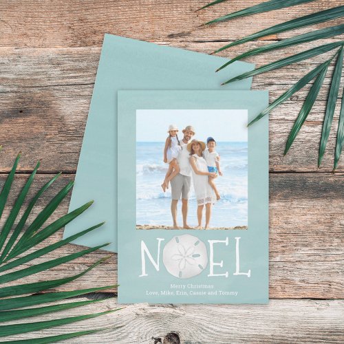 Typography Simple Custom Noel Beach Turquoise  Holiday Card