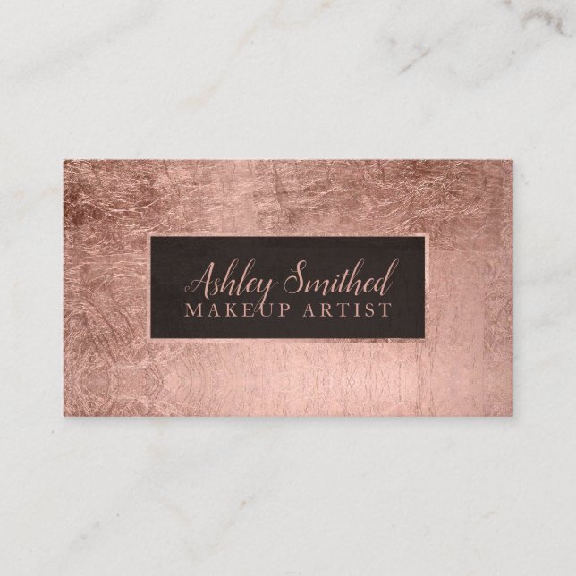 Typography simple faux rose gold foil makeup business card (Front)