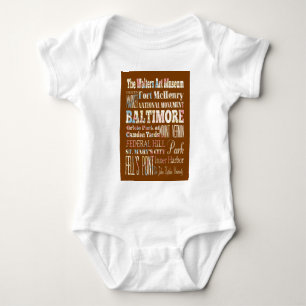 typography, souveneir, maryland, baltimore, memory baby bodysuit