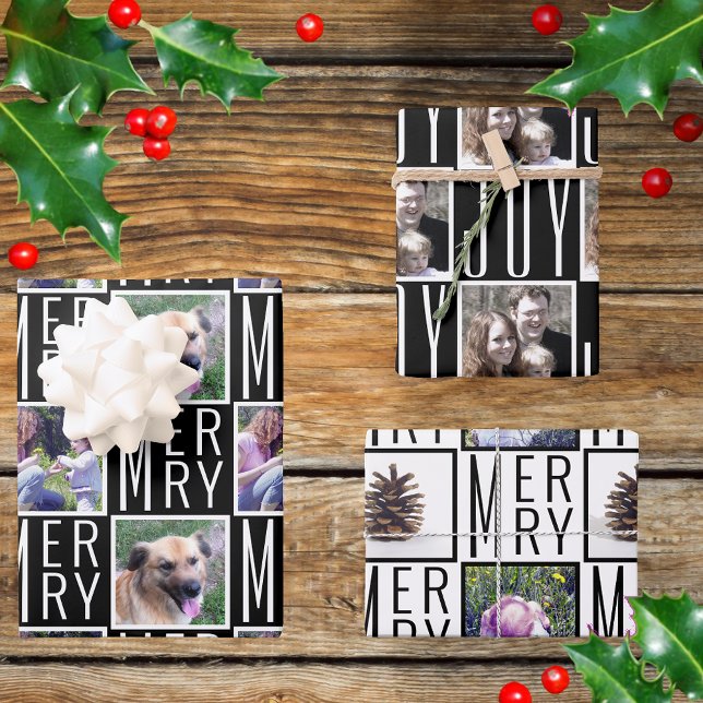Typography Square Photos Chic Black And White Wrapping Paper Sheets (Creator Uploaded)