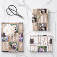 Typography Square Photos Neutral Colors Wrapping Paper Sheets