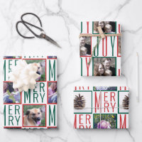Typography Square Photos Red Green And White Wrapping Paper Sheets