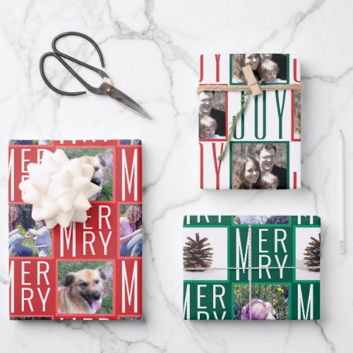 Typography Square Photos Traditional Colors Wrapping Paper Sheets