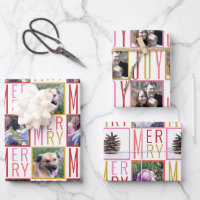 Typography Square Photos Warm Colors Wrapping Paper Sheets