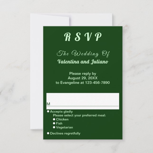 Typography Style Dark Green Portrait Wedding RSVP (Front)