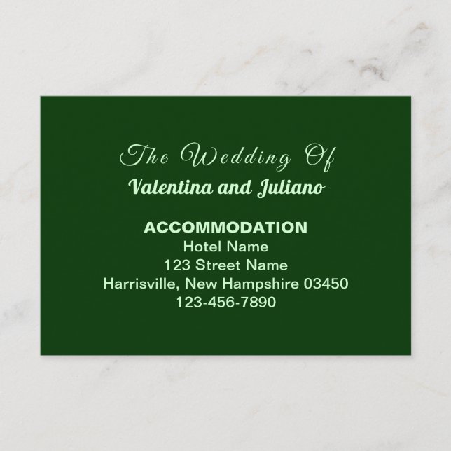 Typography Style Dark Green Wedding Accommodation Enclosure Card (Front)