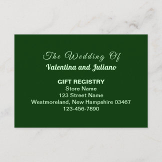 Typography Style Dark Green Wedding Gift Registry Enclosure Card