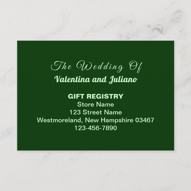 Typography Style Dark Green Wedding Gift Registry Enclosure Card (Front)