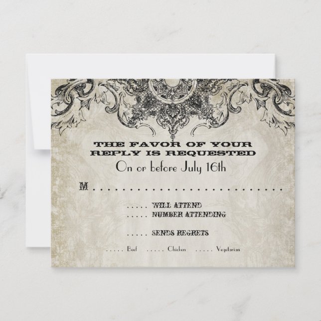 Typography Style Engravers Fonts Swirl Flourishes RSVP Card (Front)