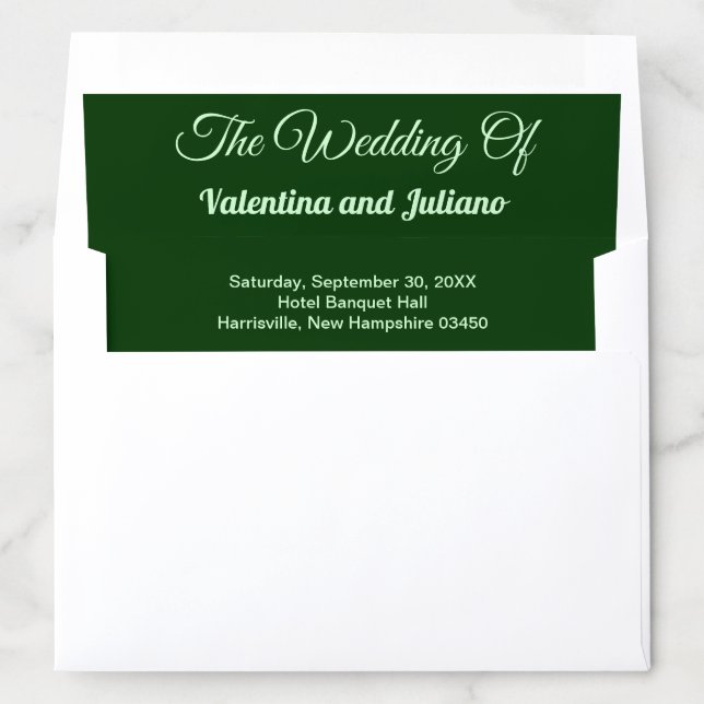 Typography Style Minimalist Dark Green Wedding Envelope Liner (In Envelope)