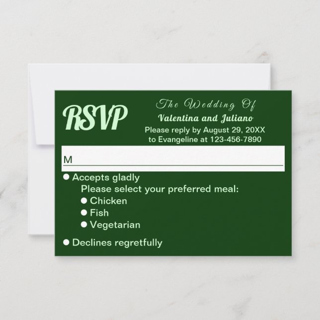 Typography Style Minimalist Dark Green Wedding RSVP Card (Front)