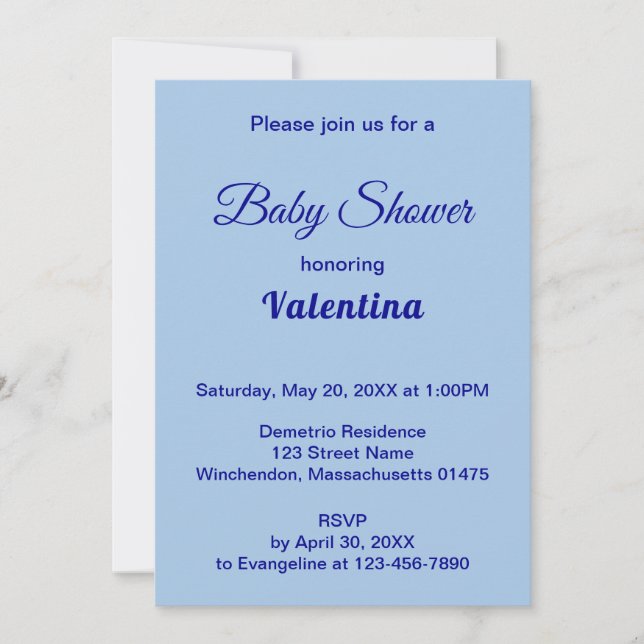 Typography Style Minimalist Light Blue Baby Shower Invitation (Front)