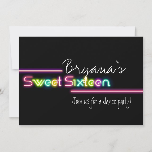 Typography Sweet 16 Neon Glow Dance Party Invite (Front)