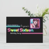 Typography SWEET 16 Neon Glow PHOTO Party Invite (Standing Front)