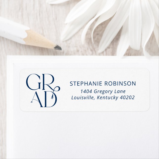 Typography Tassel Blue Graduation Return Address Label (Insitu)