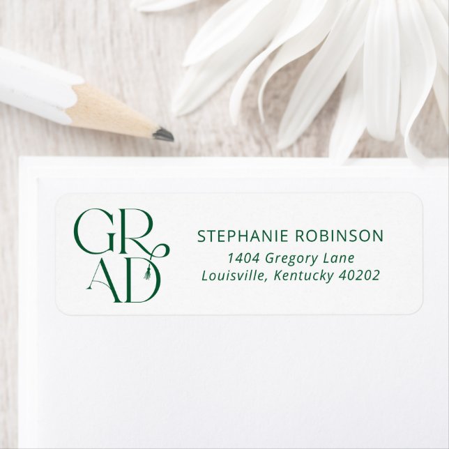 Typography Tassel Green Graduation Return Address Label (Insitu)