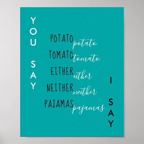 Typography Teal You Say I Say Faux Canvas Print