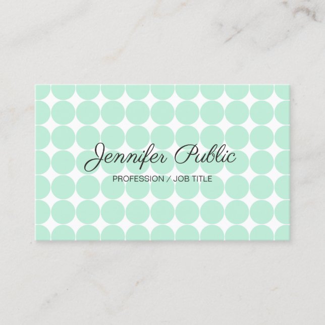 Typography Template Elegant Mint Green White Busin Business Card (Front)