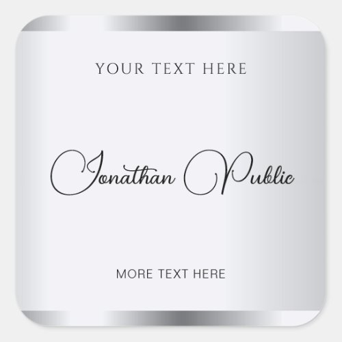 Typography Template Elegant Modern Silver Look Square Sticker