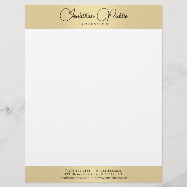 Typography Template Gold White Modern Elegant Letterhead (Front)