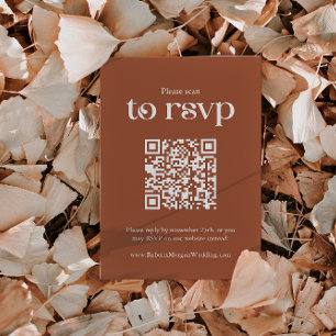 Typography Terracotta QR code Wedding RSVP Card