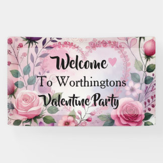Typography text floral hearts romantic watercolor banner