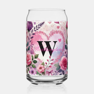 Typography text floral hearts romantic watercolor can glass