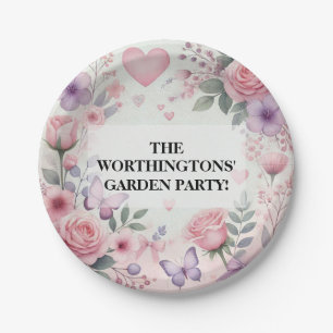 Typography text floral hearts romantic watercolor paper plates