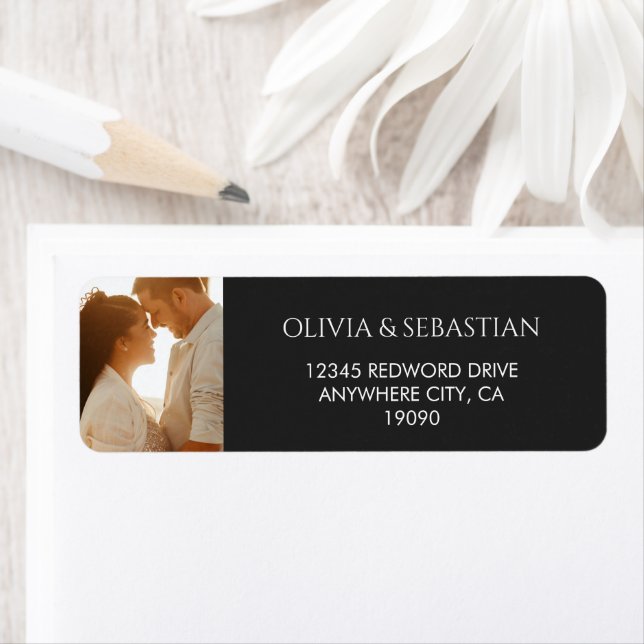 Typography Text Photo Black Return Address Label (Insitu)