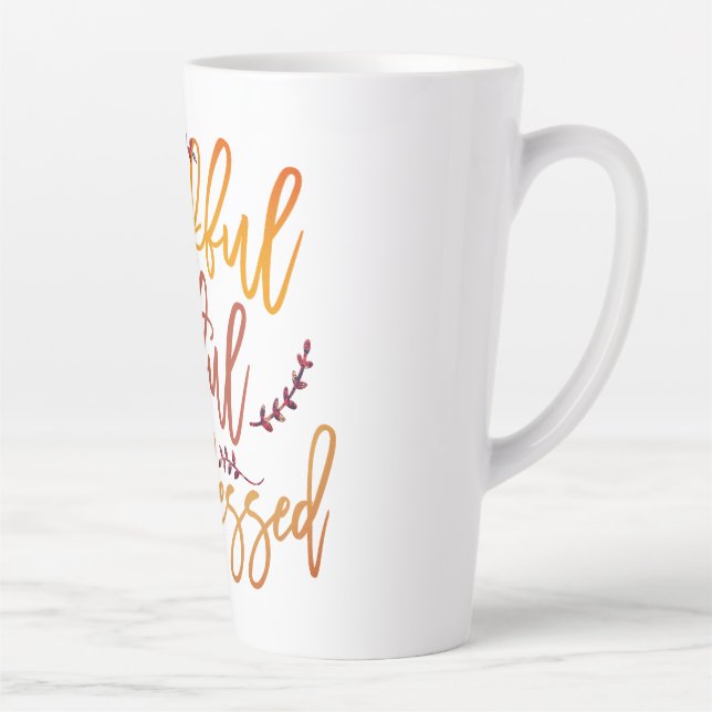 Typography Thankful Grateful Blessed Quote Latte Mug (Right)