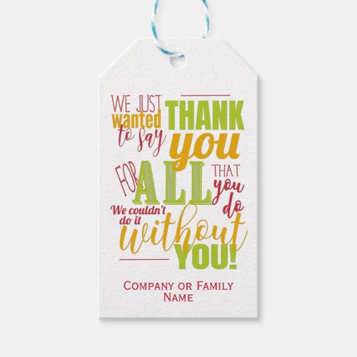 Typography Thanks Appreciation Message Gift Tags