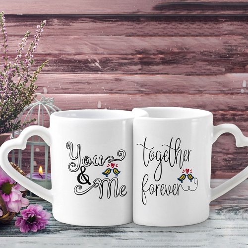 Typography Together Forever Love Birds His  Hers Coffee Mug Set