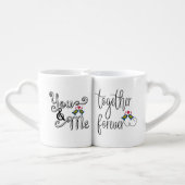 Typography Together Forever Love Birds His & Hers Coffee Mug Set (Back Nesting)