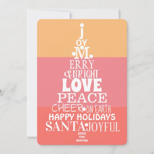 Typography Tree White On Coral Pink Modern Holiday Card